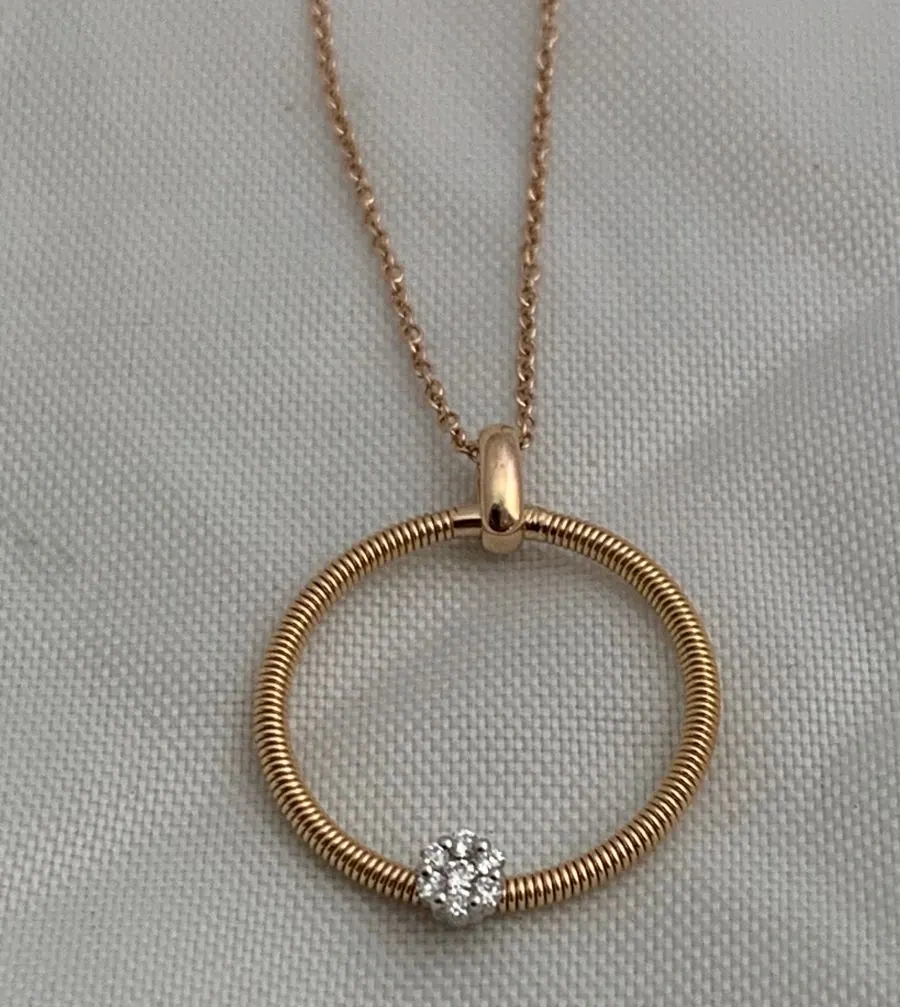 Öro Trend Rose Gold Diamond Circle Pendant on 16 inches long fine chain with a lobster Clap.