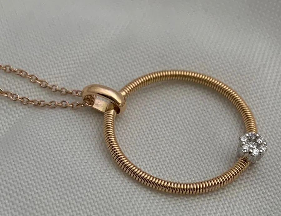Öro Trend Rose Gold Diamond Circle Pendant on 16 inches long fine chain with a lobster Clap. view 2