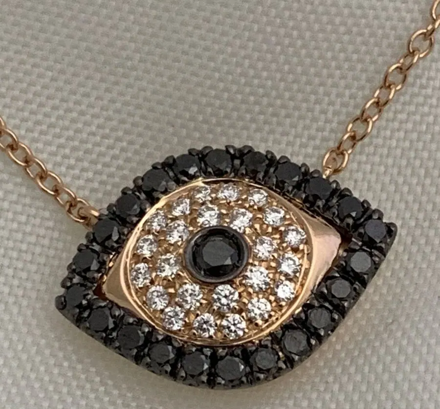 Öro Trend Rose Gold Diamond EYE Necklace on 16 inches long fine chain with a lobster Clasp