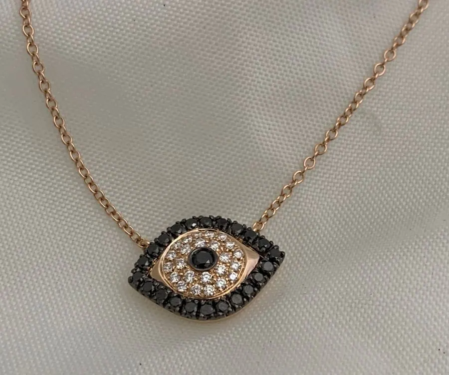 Öro Trend Rose Gold Diamond EYE Necklace on 16 inches long fine chain with a lobster Clasp view 2