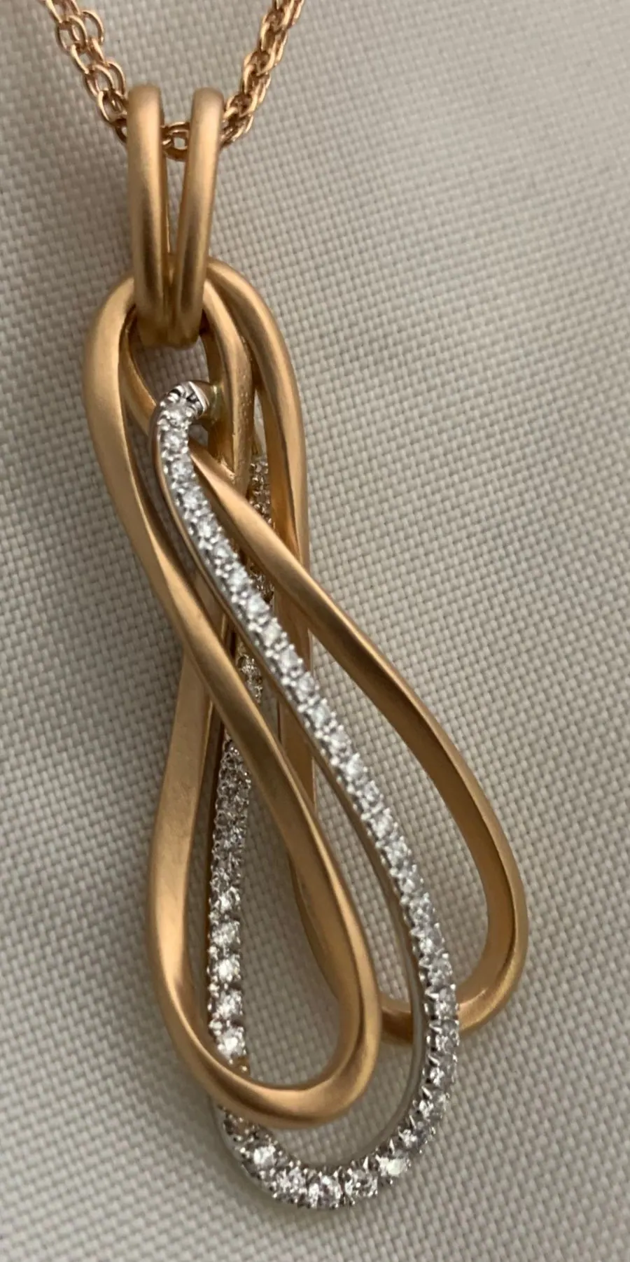 Öro Trend Rose  & White Gold Diamond Pendant on a double rose gold chain with Lobster clasp