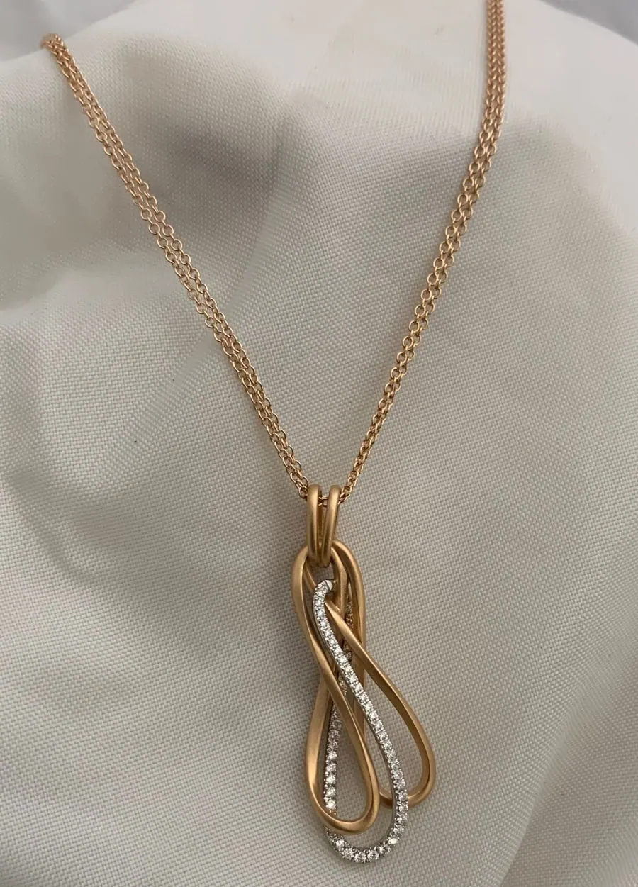 Öro Trend Rose  & White Gold Diamond Pendant on a double rose gold chain with Lobster clasp view 2
