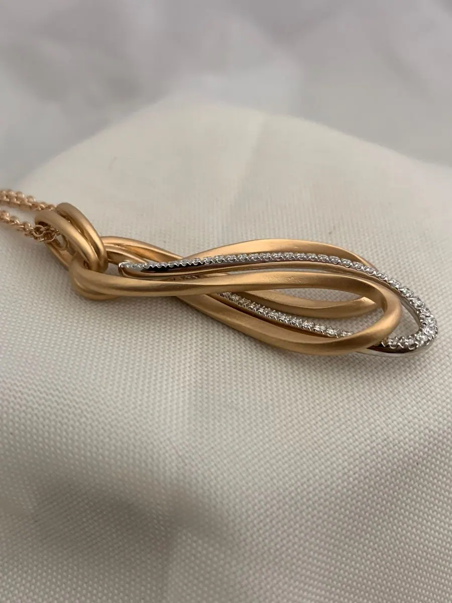 Öro Trend Rose  & White Gold Diamond Pendant on a double rose gold chain with Lobster clasp view 3