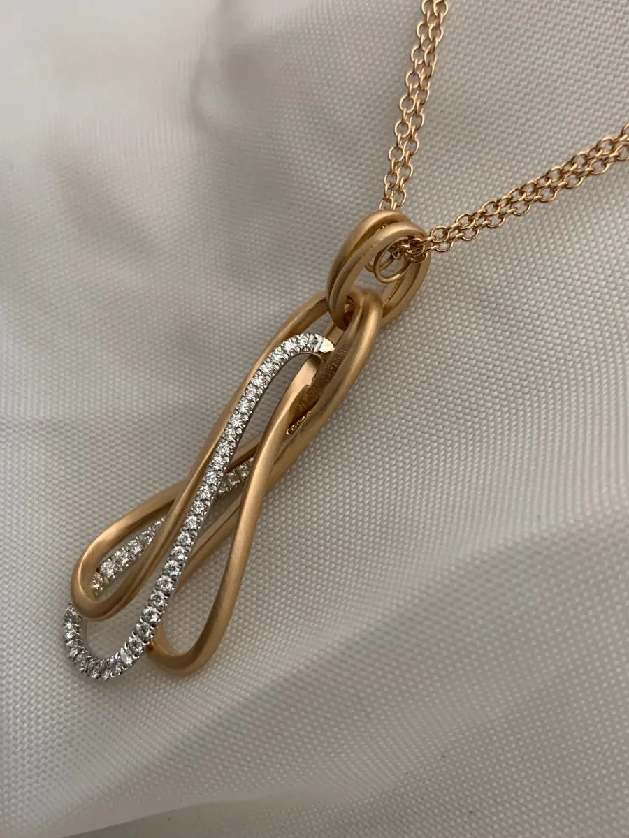 Öro Trend Rose  & White Gold Diamond Pendant on a double rose gold chain with Lobster clasp view 4