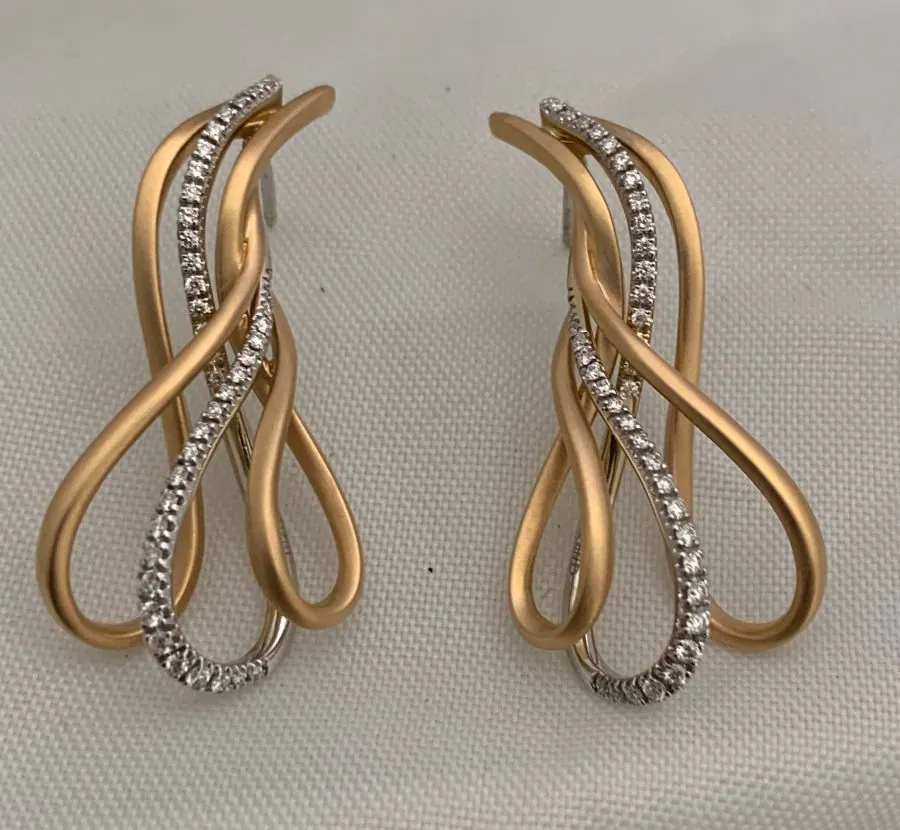 Öro Trend Rose White Gold Diamond Earrings with friction backs