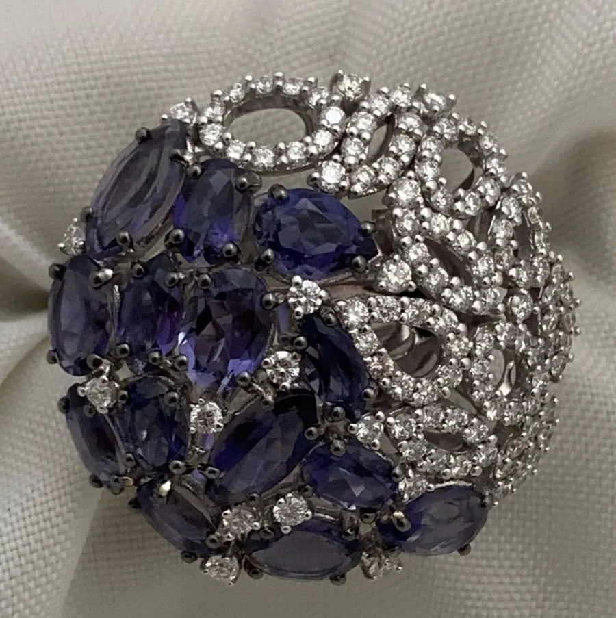 Öro Trend 18k. White Gold Diamond & Iolite Ring