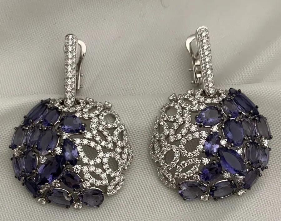 Öro Trend White Gold Diamond & Iolite Earring