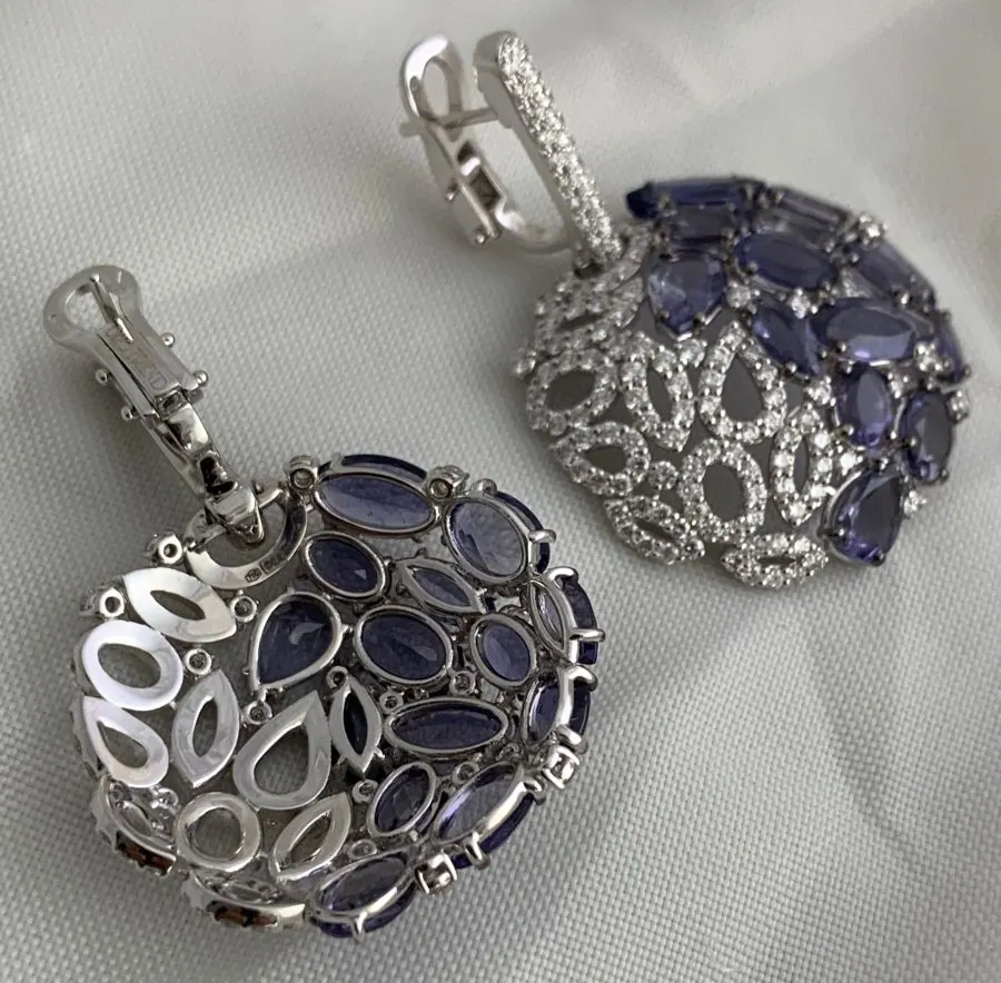 Öro Trend White Gold Diamond & Iolite Earring view 2