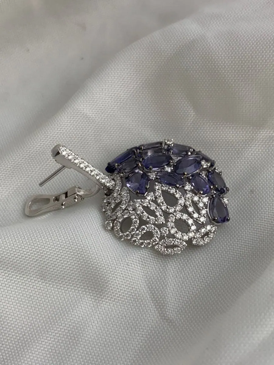 Öro Trend White Gold Diamond & Iolite Earring view 3
