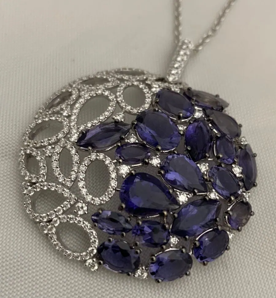 Öro Trend White Gold Diamond & Iolite Necklace view 2