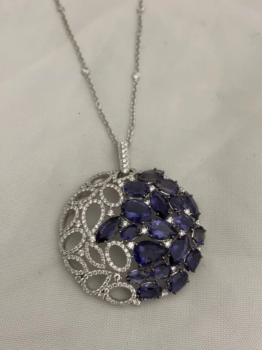 Öro Trend White Gold Diamond & Iolite Necklace view 3