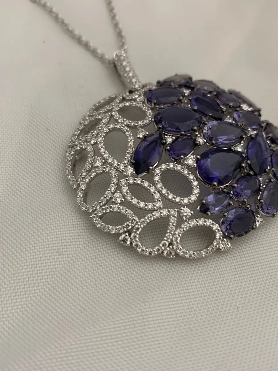 Öro Trend White Gold Diamond & Iolite Necklace view 4