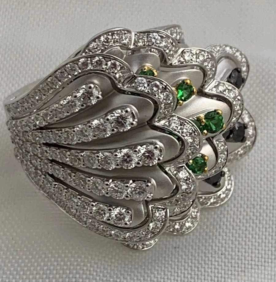 Öro Trend White Gold Black , White Diamond & Tsavorite Ring