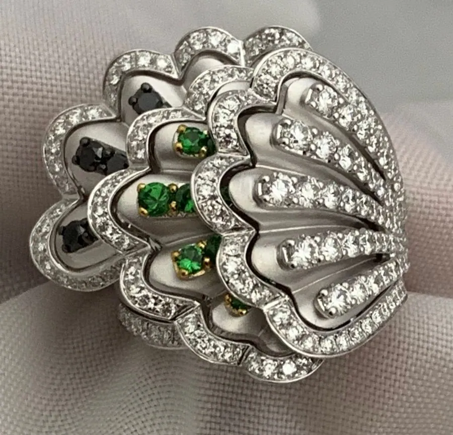 Öro Trend White Gold Black , White Diamond & Tsavorite Ring view 2