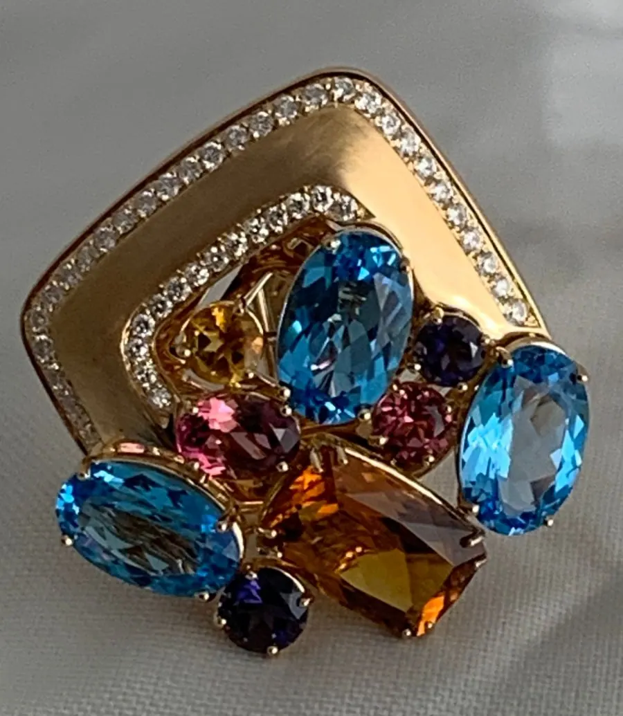 Öro Trend Rose Gold  Diamond / Bule Topaz / Citrine / Tourmalie Ring
