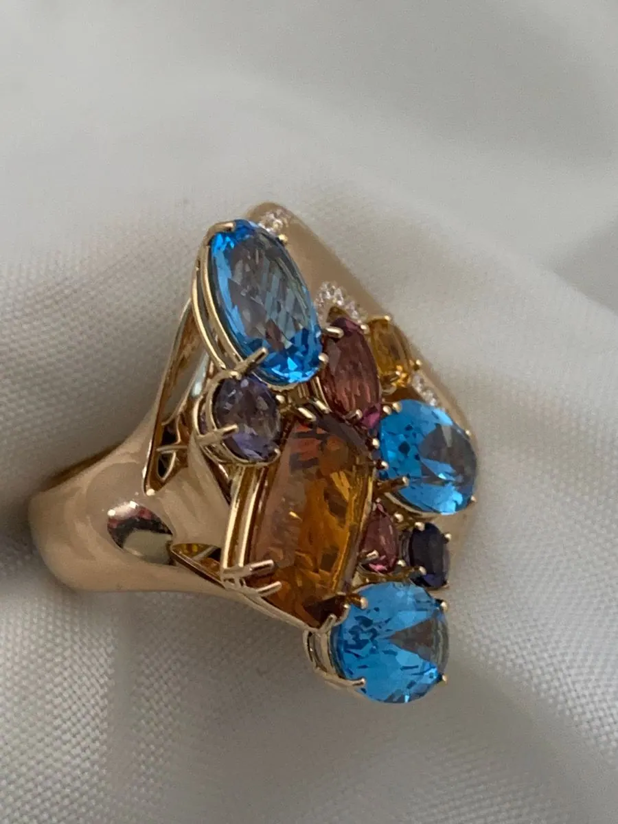 Öro Trend Rose Gold  Diamond / Bule Topaz / Citrine / Tourmalie Ring view 3