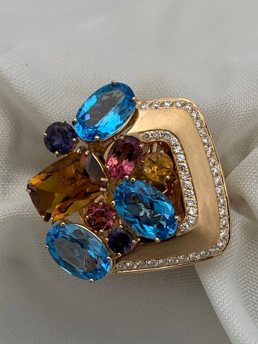 Öro Trend Rose Gold  Diamond / Bule Topaz / Citrine / Tourmalie Ring view 5