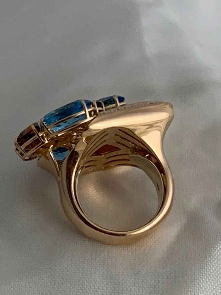 Öro Trend Rose Gold  Diamond / Bule Topaz / Citrine / Tourmalie Ring view 6