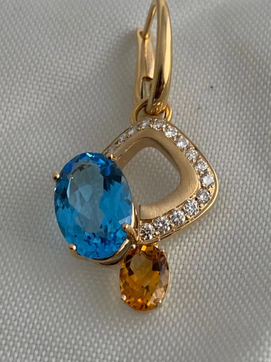 Öro Trend Rose Gold  Diamond / Bule Topaz / Citrine Earrings view 3