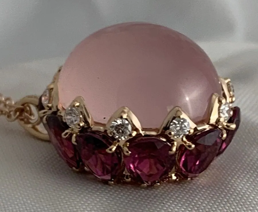 Öro Trend Rose Gold  Diamond / Pink Topaz / Rodolite Pendant view 2