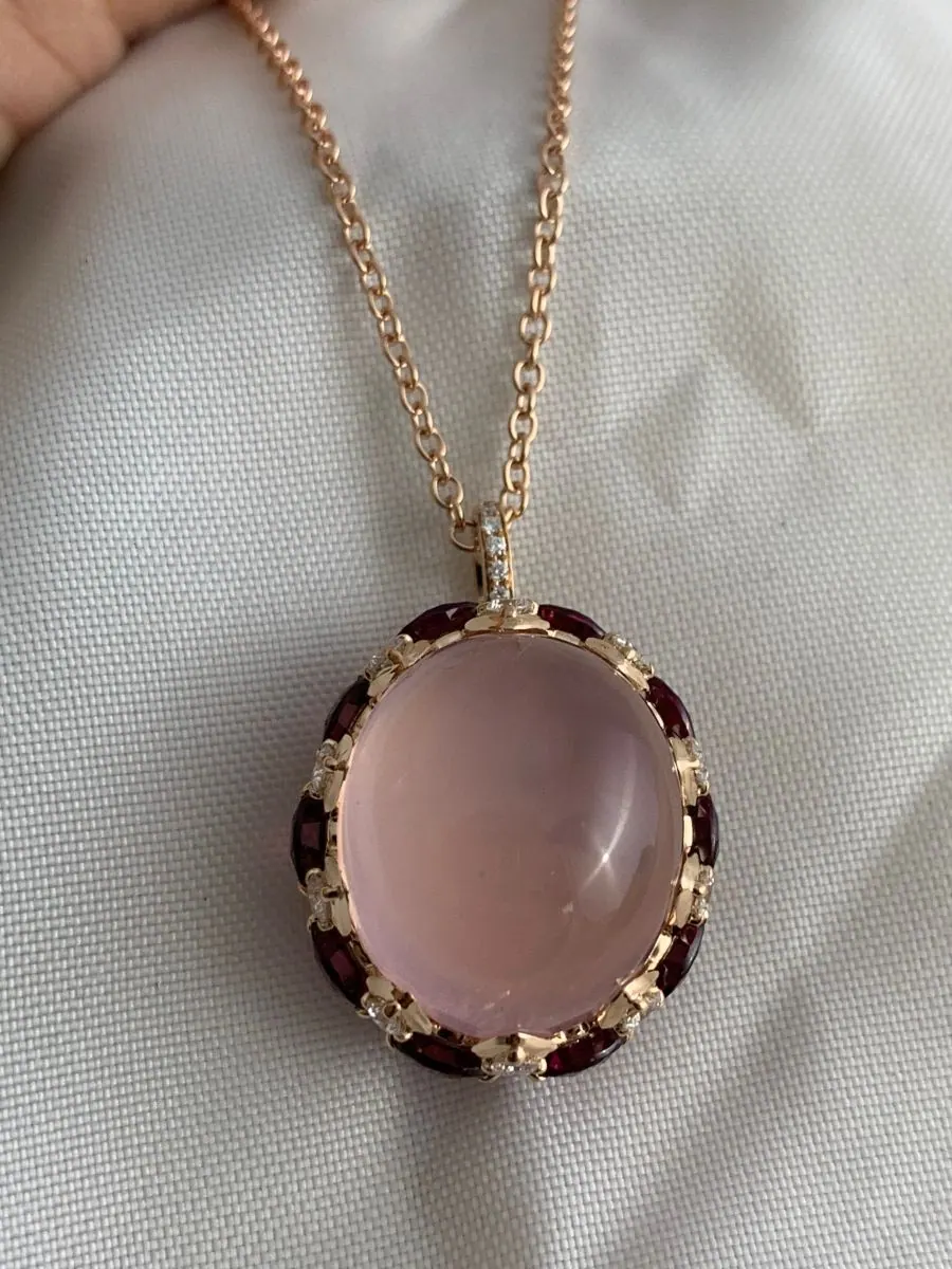Öro Trend Rose Gold  Diamond / Pink Topaz / Rodolite Pendant view 4