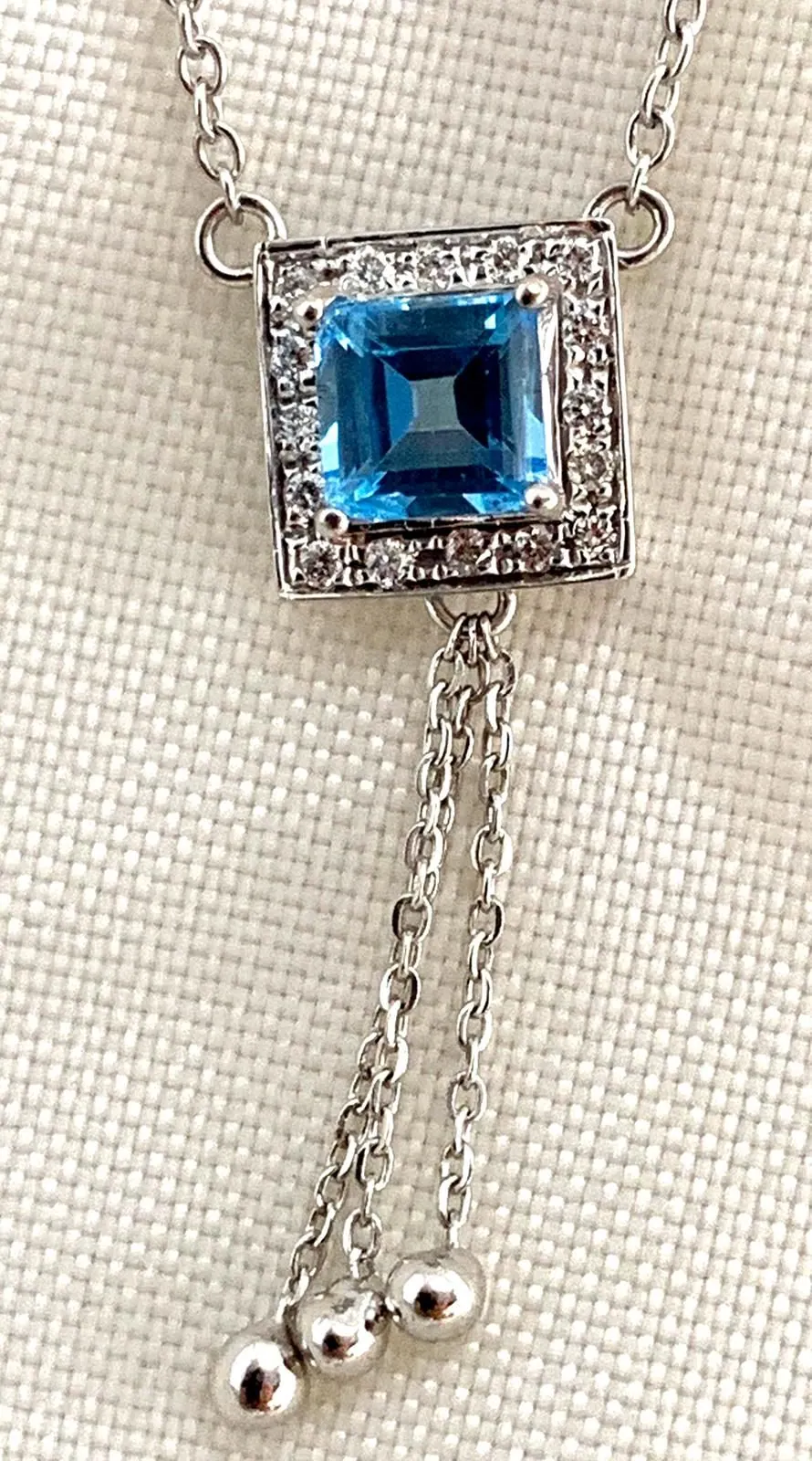 18K W/Gold Diamond & Blue Topaz Necklace