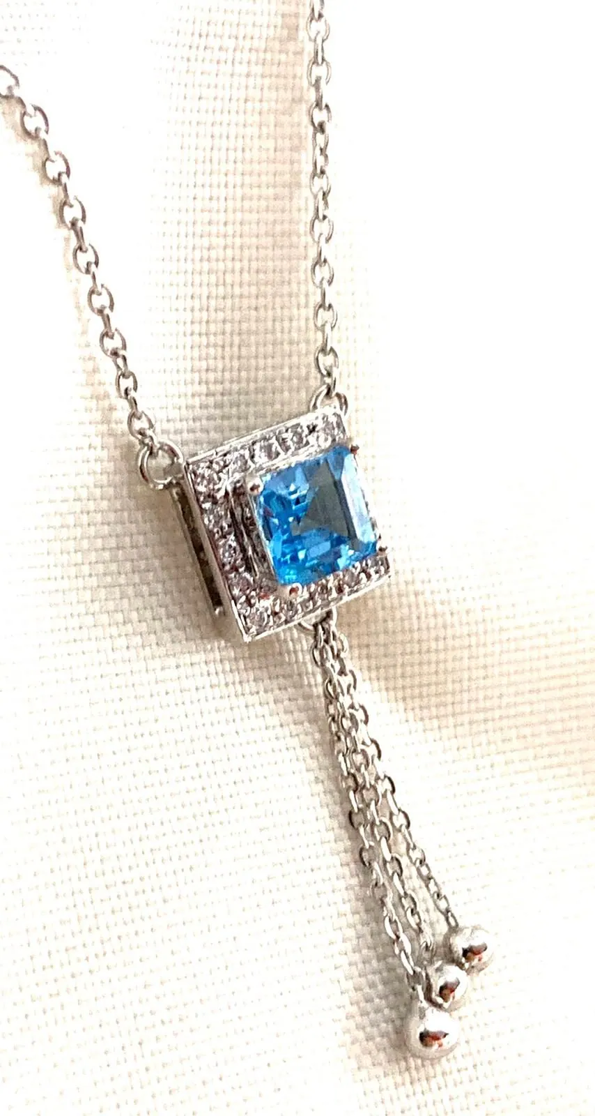 18K W/Gold Diamond & Blue Topaz Necklace view 2