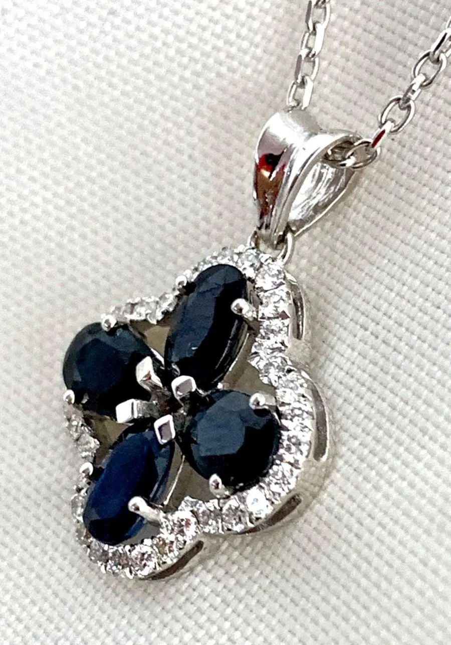 18K W/Gold Diamond & Sapphire Pendant view 2