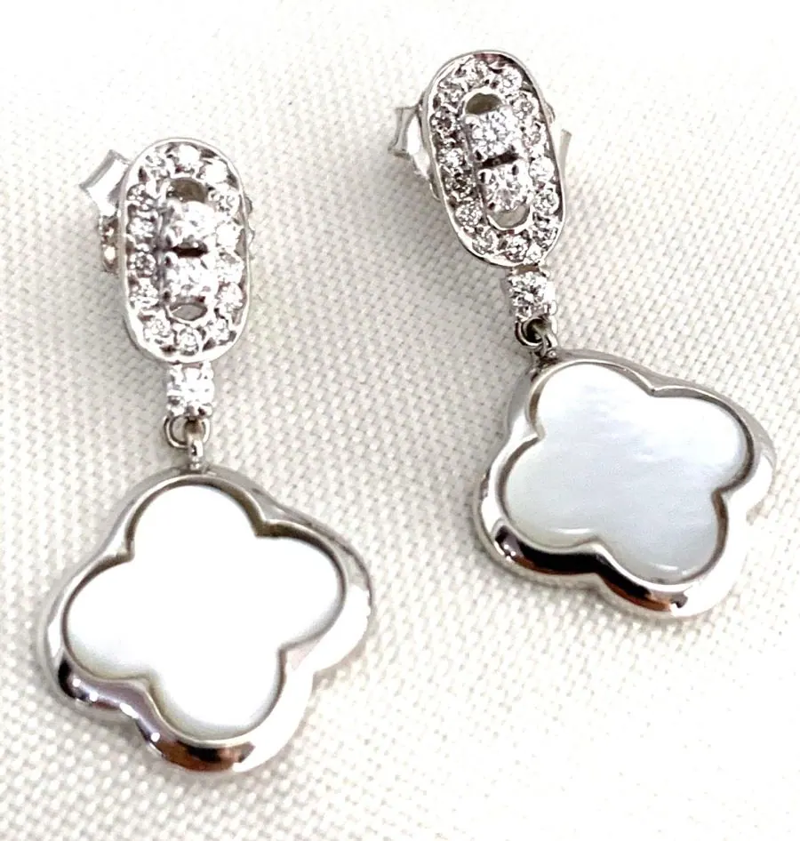 18K White Gold Diamond and  MOP Earrings