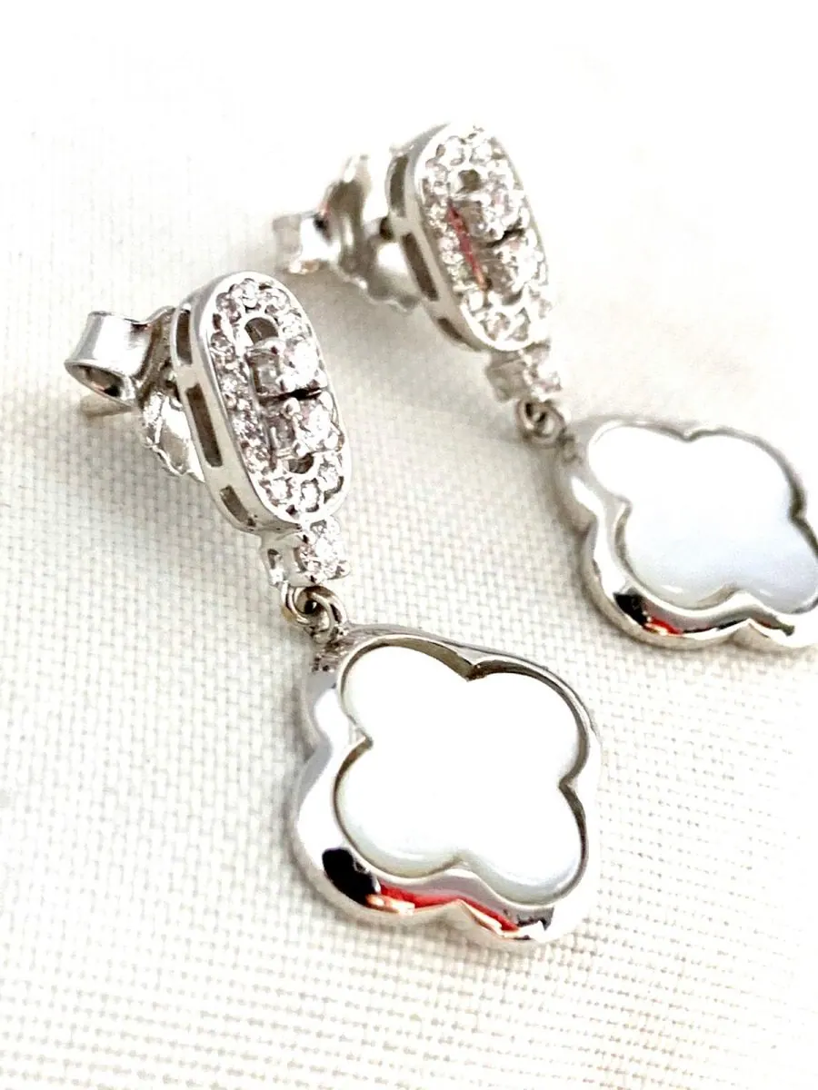 18K White Gold Diamond and  MOP Earrings view 2