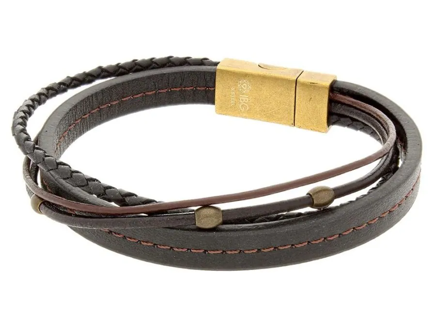 Brown leather bracelet with stainless steel clasp