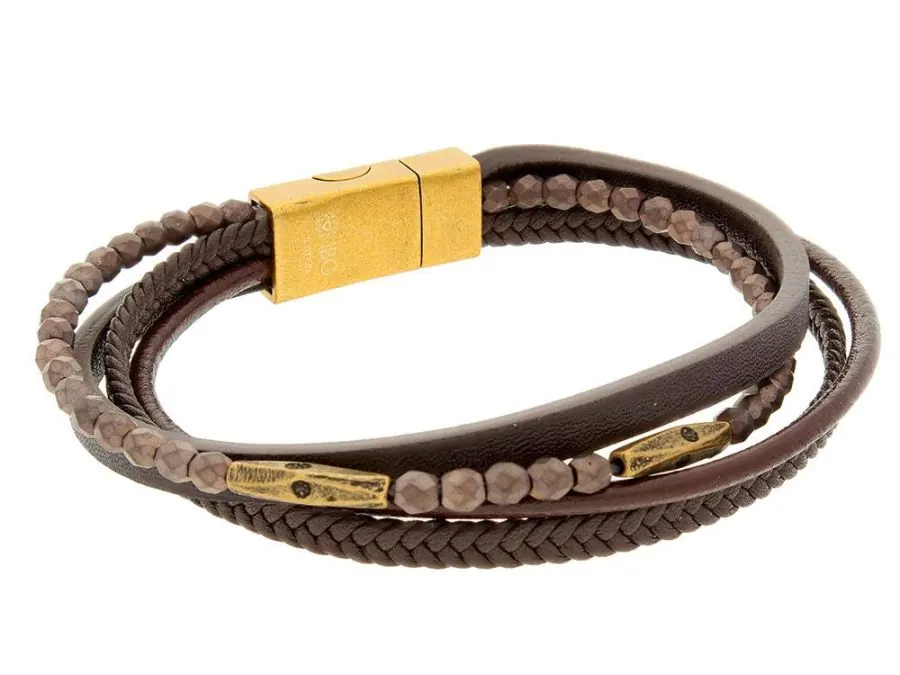 Brown leather bracelet with stainless steel clasp