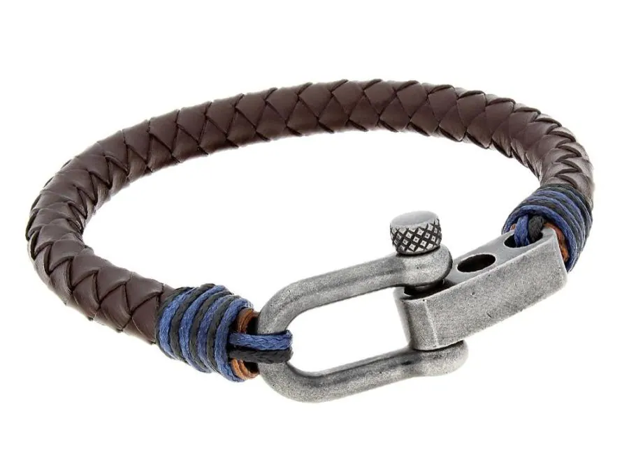 Steel bracelet with dark brown leather