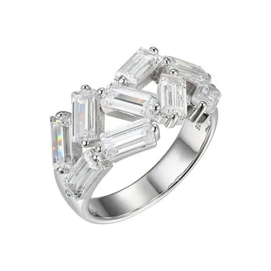 Sterling Silver Ring with CZ, Size 7, Rhodium Finish