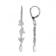 Sterling Silver Earrings with CZ, Rhodium Finish