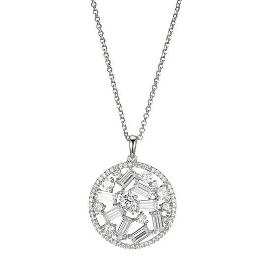 Sterling Silver Necklace with CZ, 17″+2″, Rhodium Finish view 2