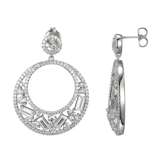 Sterling Silver Earrings with CZ, Rhodium Finish