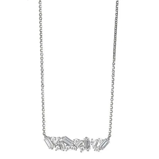 Sterling Silver Necklace with CZ, 17″+2″, Rhodium Finish