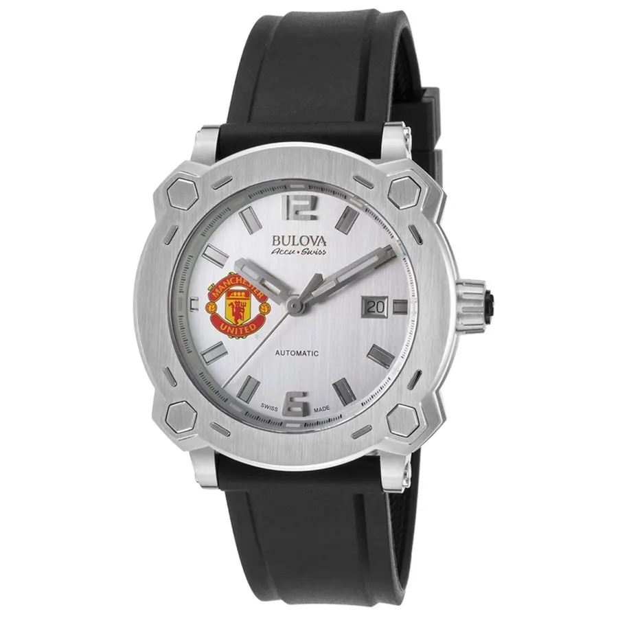 Bulova Accu*Swiss, Gent’s Automatic Watch with Manchester United Crest and Date Display on a Rubber Band, PERCHERON COLLECTION view 4