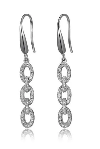 Sterling Silver CZ Link Earrings, Rhodium Finish