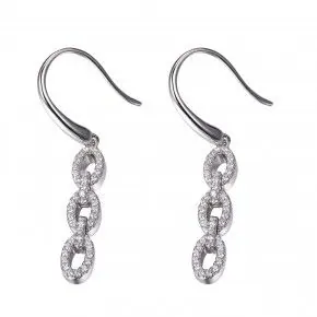 Sterling Silver CZ Link Earrings, Rhodium Finish view 2