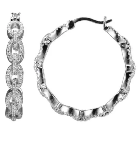 Sterling Silver CZ Hoop Earrings, Rhodium Finish