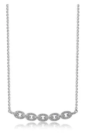 Sterling Silver Necklace with CZ, 17″+2″, Rhodium Finish