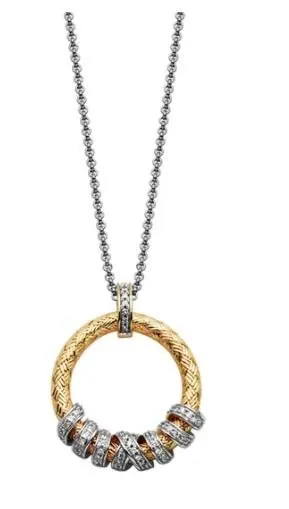 Sterling Silver Necklacewith Mesh and CZ, 17″+2″, 2 Tone, 18K Yellow Gold and Rhodium Finish