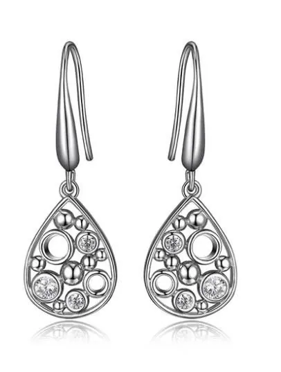 Sterling Silver Earrings with CZ, Rhodium Finish