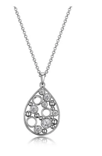 Sterling Silver Necklace with CZ, 17″+2″, Rhodium Finish