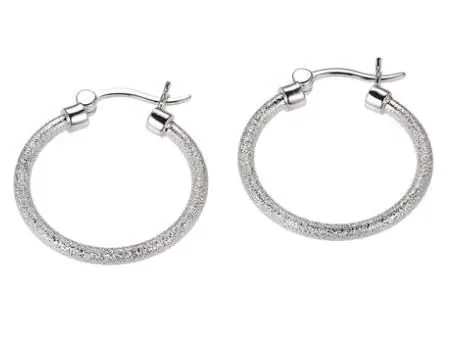 Sterling Silver Hoop Earrings, Round approximate 25mm, Rhodium Finish