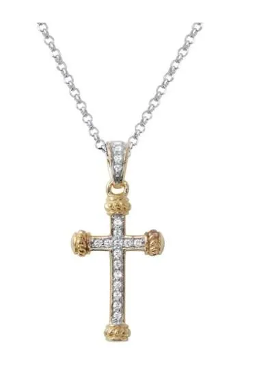 Sterling Silver Necklace with Created Sapphire, 17″+2″, 2 Tone, Rhodium and 18K Yellow Gold Finish
