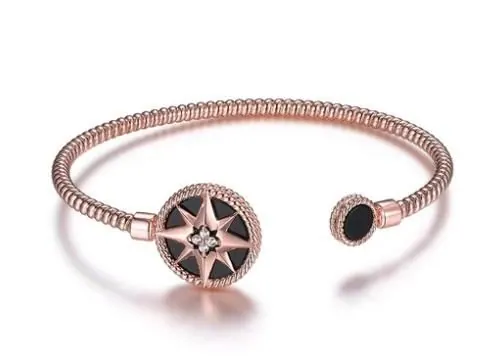 Sterling Silver Cuff with Black Onyx and CZ, Rose Gold Finish