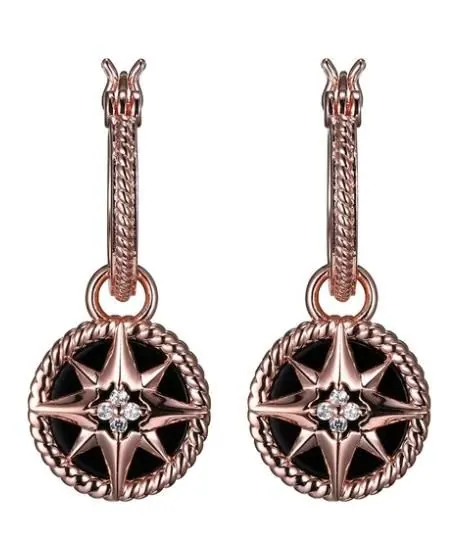 Sterling Silver Earrings with Black Onyx and CZ, Rose Gold Finish